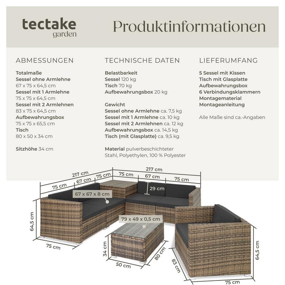 Tectake Salottino lounge in rattan Pisa per 5 persone  