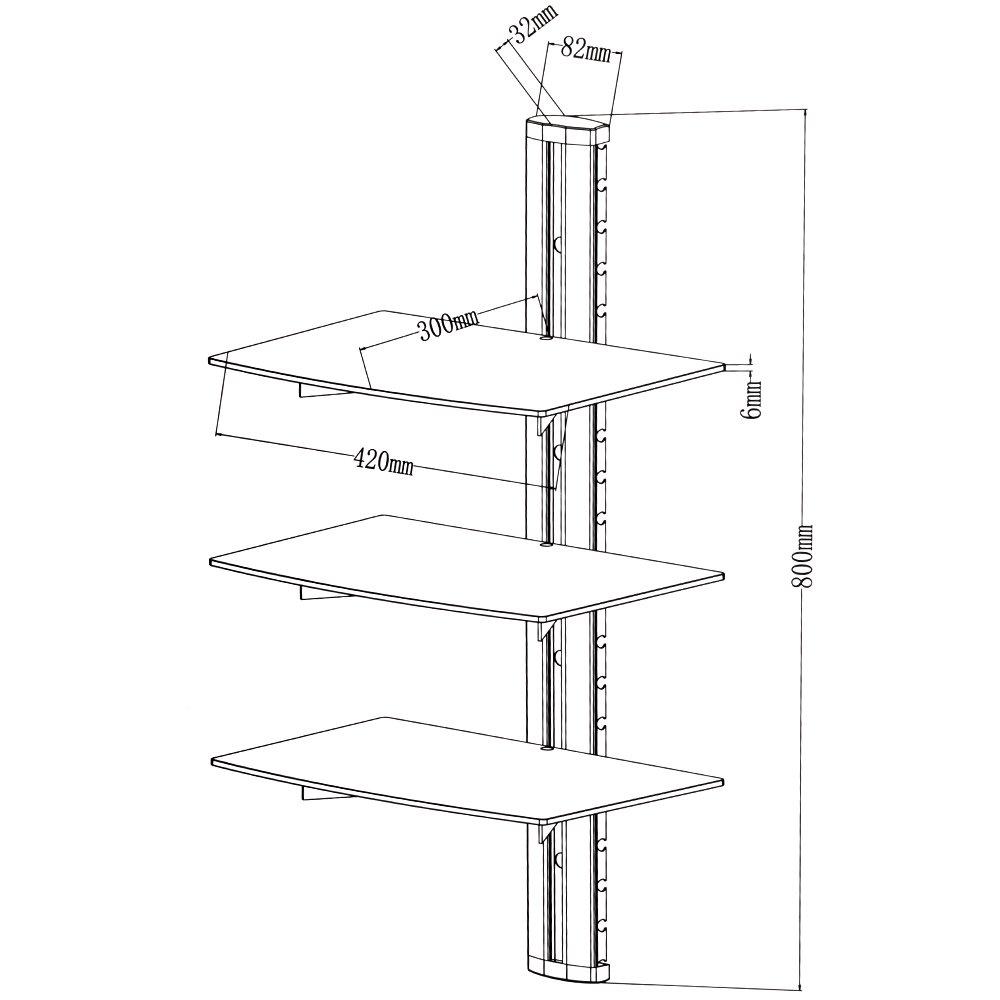 Tectake Wandregal mit 3 Ablagen für DVD-Player und Receiver, 80x42x34cm  