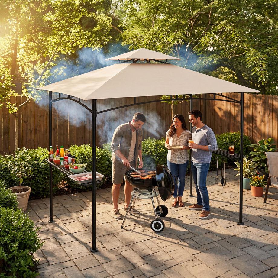 Tectake Gazebo con barbecue Maracaibo gazebo per barbecue resistente alle intemperie con protezione UV  