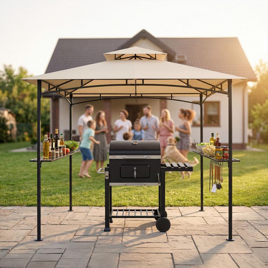 Tectake Gazebo con barbecue Maracaibo gazebo per barbecue resistente alle intemperie con protezione UV  