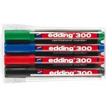 Edding 300-E4 marqueur 4 pièce(s) Noir, Bleu, Vert, Rouge