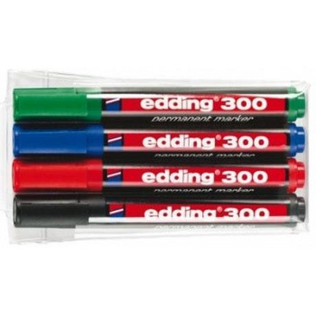 Edding  Edding 300-E4 marqueur 4 pièce(s) Noir, Bleu, Vert, Rouge 