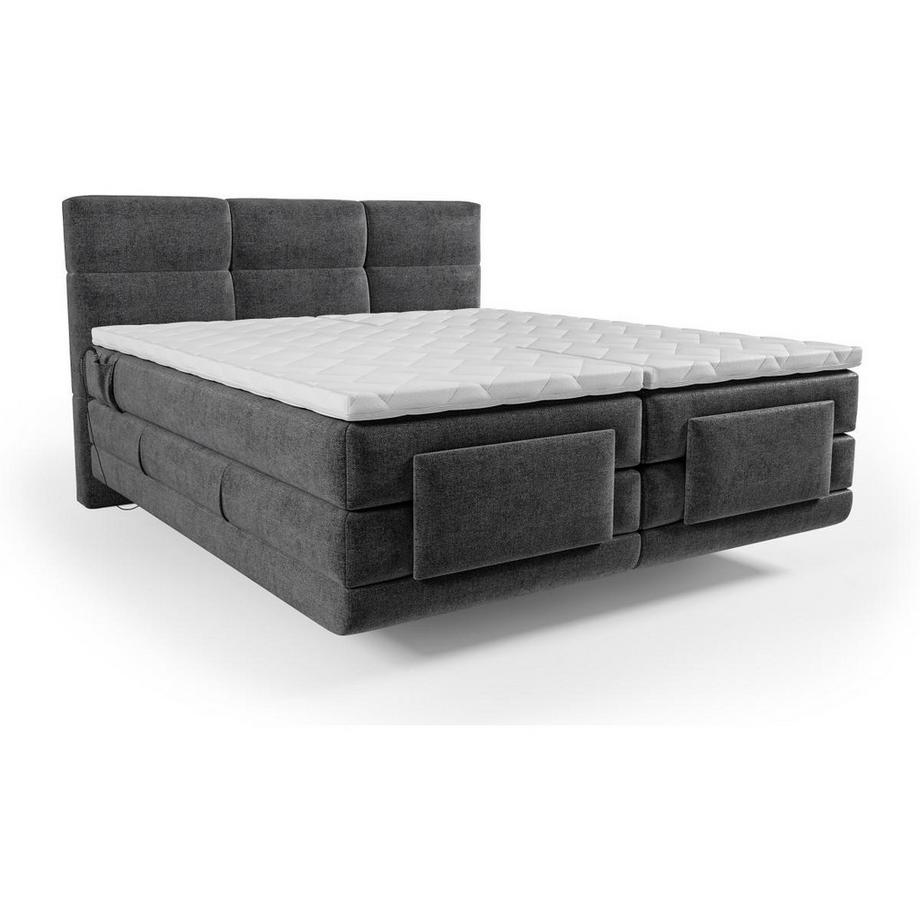 Vente-unique Ensemble complet boxspring tête de lit capitonnée + sommiers relaxation électrique + matelas + surmatelas - 2 x 80 x 200 cm - Tissu - Anthracite - LODI de PALACIO  