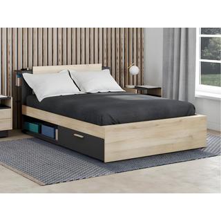 Vente-unique Letto con vani portaoggetti 140 x 200 cm Naturale e Nero + Rete - ERALIA  