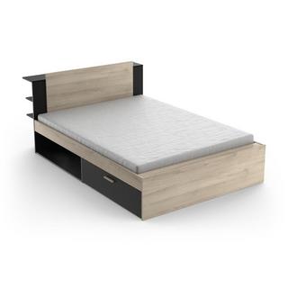 Vente-unique Letto con vani portaoggetti 140 x 200 cm Naturale e Nero + Rete - ERALIA  