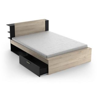 Vente-unique Letto con vani portaoggetti 140 x 200 cm Naturale e Nero + Rete - ERALIA  