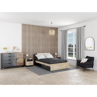 Vente-unique Letto con vani portaoggetti 140 x 200 cm Naturale e Nero + Rete - ERALIA  