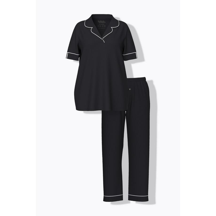 Ulla Popken Pyjama col à revers manches courtes passepoils fantaisie  