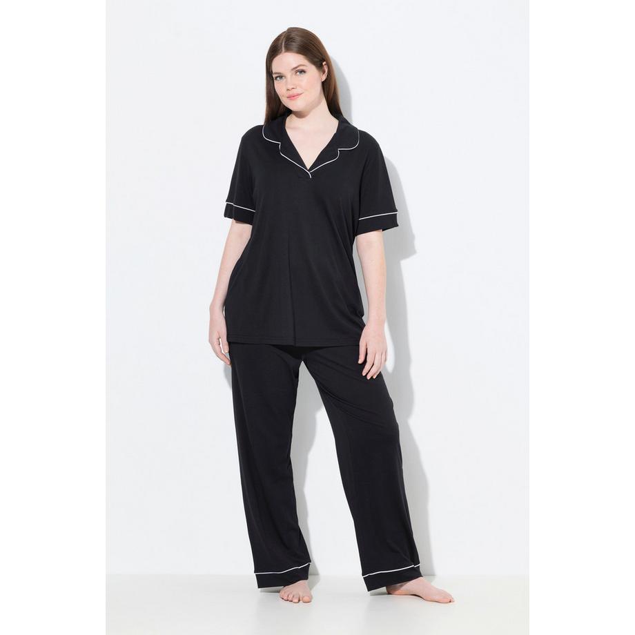 Ulla Popken Pyjama col à revers manches courtes passepoils fantaisie  