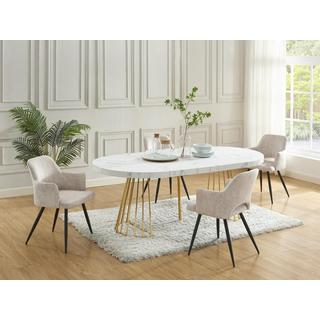 Vente-unique Tavolo da pranzo allungabile da 2 a 12 coperti in MDF e Acciaio Effetto marmo Bianco e Oro - FIRELA  
