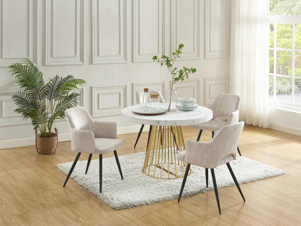 Vente-unique Tavolo da pranzo allungabile da 2 a 12 coperti in MDF e Acciaio Effetto marmo Bianco e Oro - FIRELA  