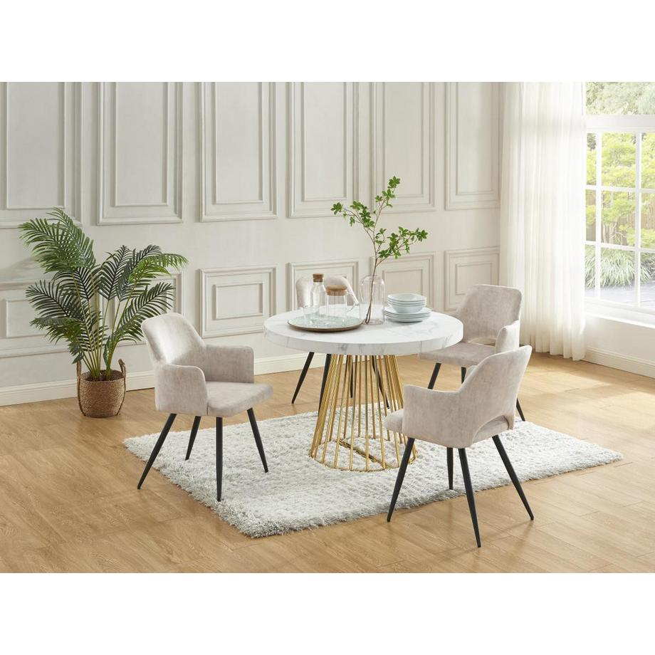 Vente-unique Table à manger extensible 2 à 12 personnes en MDF et acier - Effet marbre blanc et doré - FIRELA  