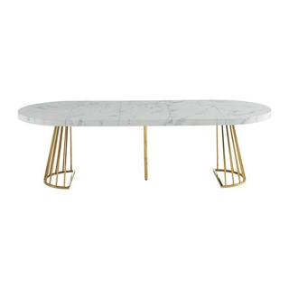 Vente-unique Tavolo da pranzo allungabile da 2 a 12 coperti in MDF e Acciaio Effetto marmo Bianco e Oro - FIRELA  