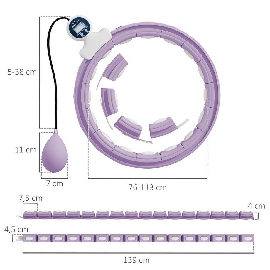 Northio  Smart Hula Hoop Reifen Erwachsene mit Gewicht Kugel Zähler 16 Knoten (76-113cm) Einstellbar Fitness Leise Abnehmen Ausrüstung Infinity Hula-Hoop für Gewichtsverlust, Fitness Violett | 
