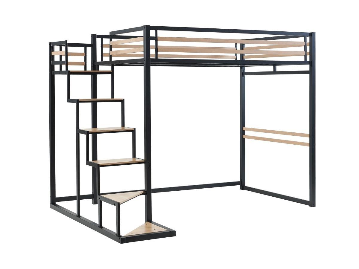 Vente-unique Lit mezzanine 140 x 200 cm - Métal et MDF - Noir et naturel - JOGUI  