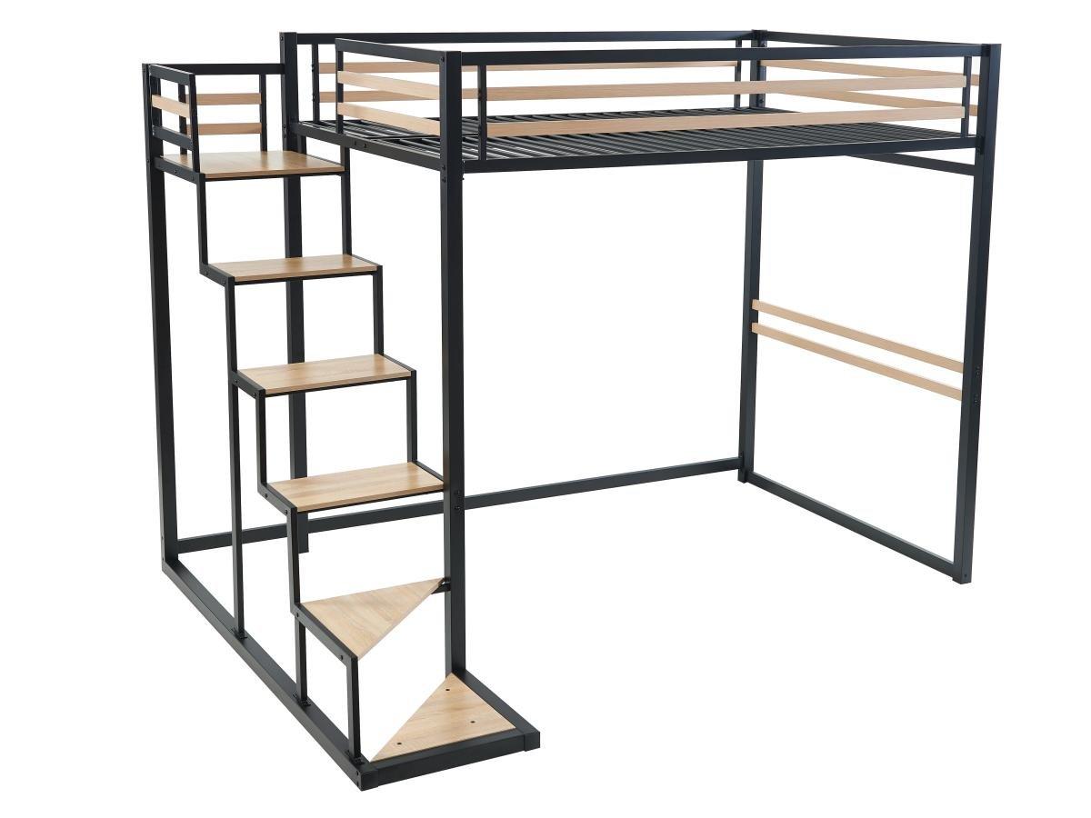 Vente-unique Lit mezzanine 140 x 200 cm - Métal et MDF - Noir et naturel - JOGUI  