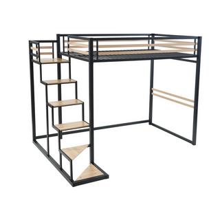 Vente-unique Lit mezzanine 140 x 200 cm - Métal et MDF - Noir et naturel - JOGUI  