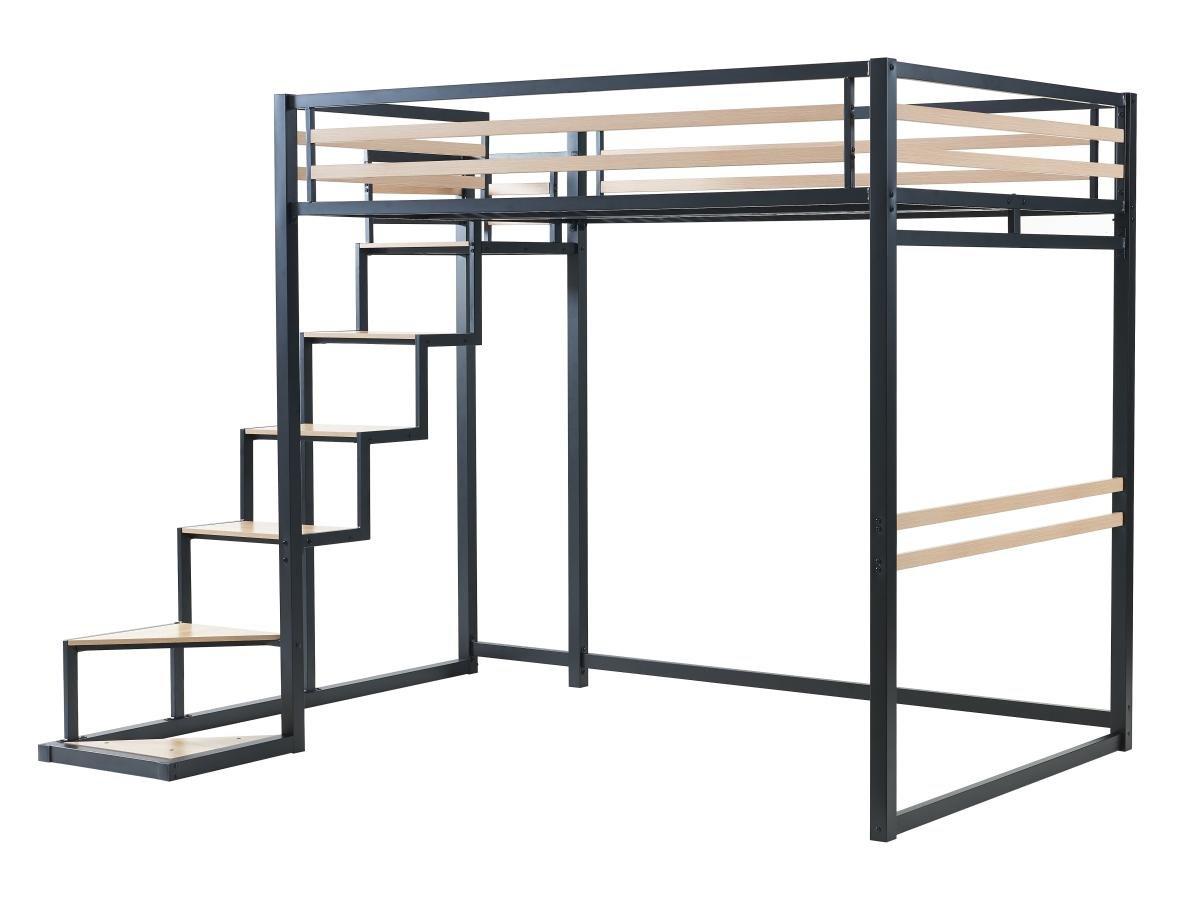 Vente-unique Lit mezzanine 140 x 200 cm - Métal et MDF - Noir et naturel - JOGUI  