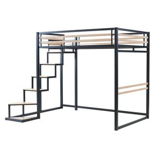 Vente-unique Lit mezzanine 140 x 200 cm - Métal et MDF - Noir et naturel - JOGUI  