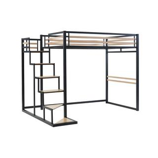 Vente-unique Lit mezzanine 140 x 200 cm - Métal et MDF - Noir et naturel - JOGUI  