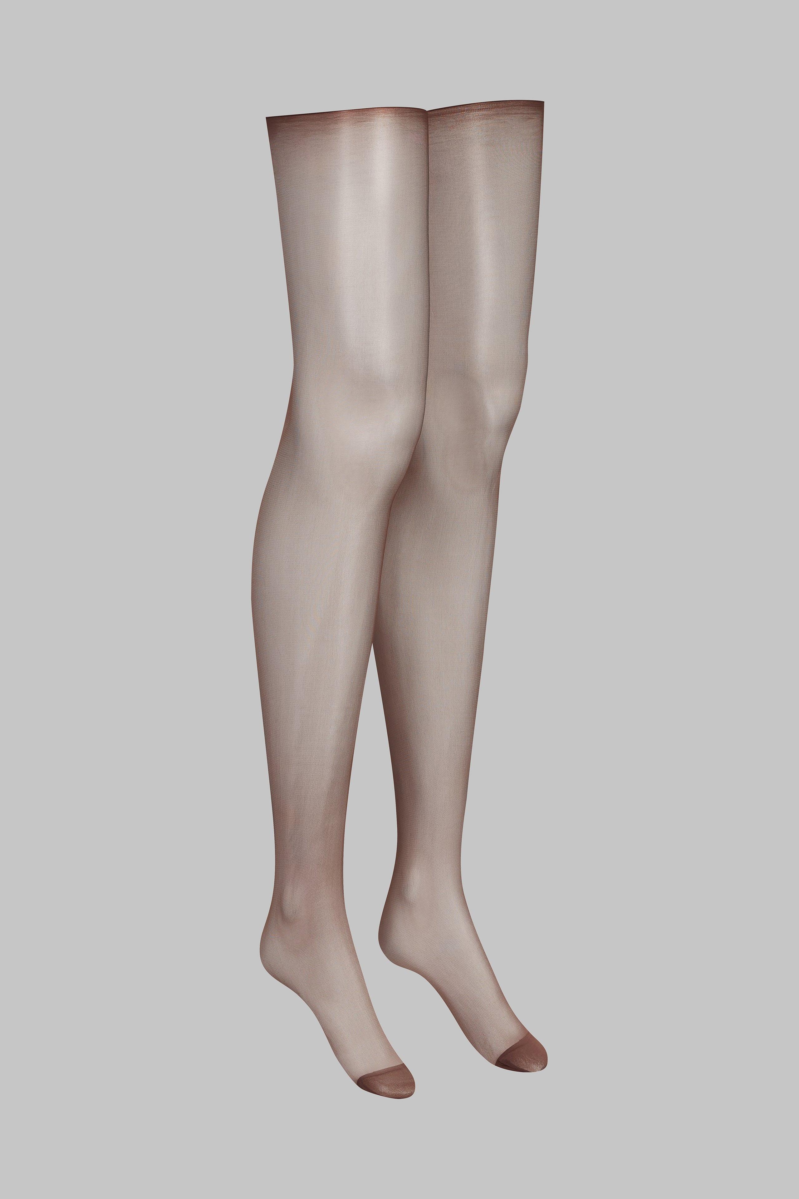 Image of Halterlose Seidenstrümpfe, Gerollt - 20d Damen Braun 3