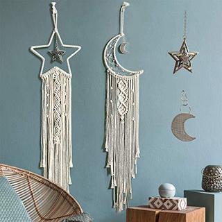 Alopini Attrape-rêves en macramé 2 pièces Suspension murale en macramé Attrape-rêves en forme d'étoile de lune  