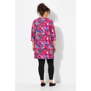 Ulla Popken  T-shirt long avec fermeture zippée, manches 3/4 et col en V, motif Batik 