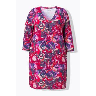 Ulla Popken  T-shirt long avec fermeture zippée, manches 3/4 et col en V, motif Batik 