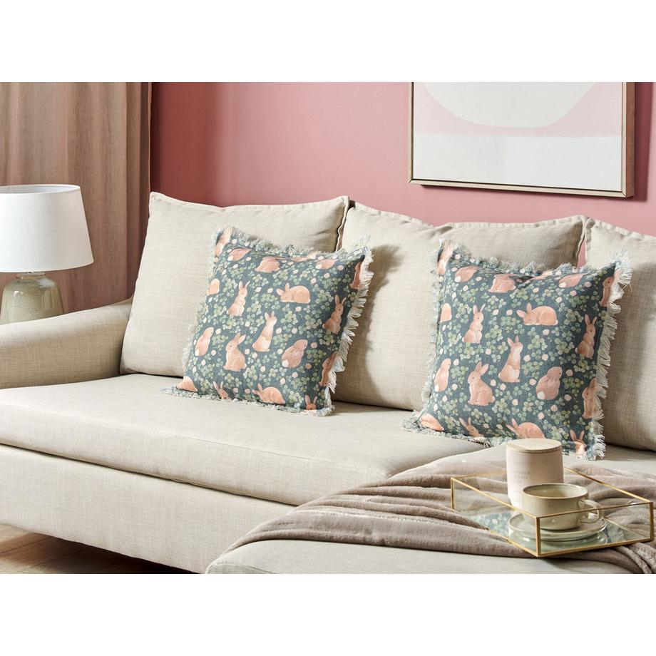 Beliani Lot de 2 coussins décoratifs en Coton  ALSTROEMERIA  