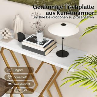 Northix Tavolo da foyer con consolle in finto marmo con piedini regolabili bianchi e dorati  