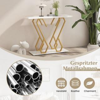 Northix Tavolo da foyer con consolle in finto marmo con piedini regolabili bianchi e dorati  