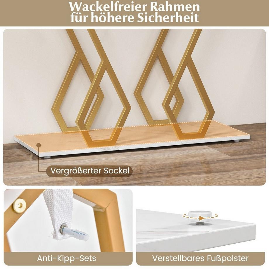 Northix Konsolentisch aus Kunstmarmor Foyertisch mit Verstellbaren Fußpolstern Weiß und Gold  