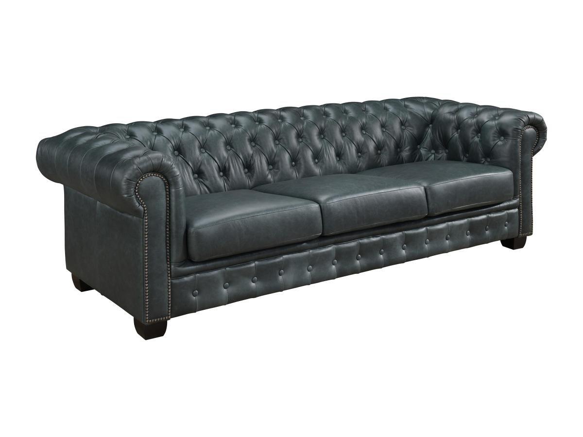 Image of Chesterfield Ledersofa 4-Sitzer - Büffelleder - Graugrün - BRENTON Chesterfield Ledersofa 4-Sitzer - Büffelleder - Graugrün - BRENTON