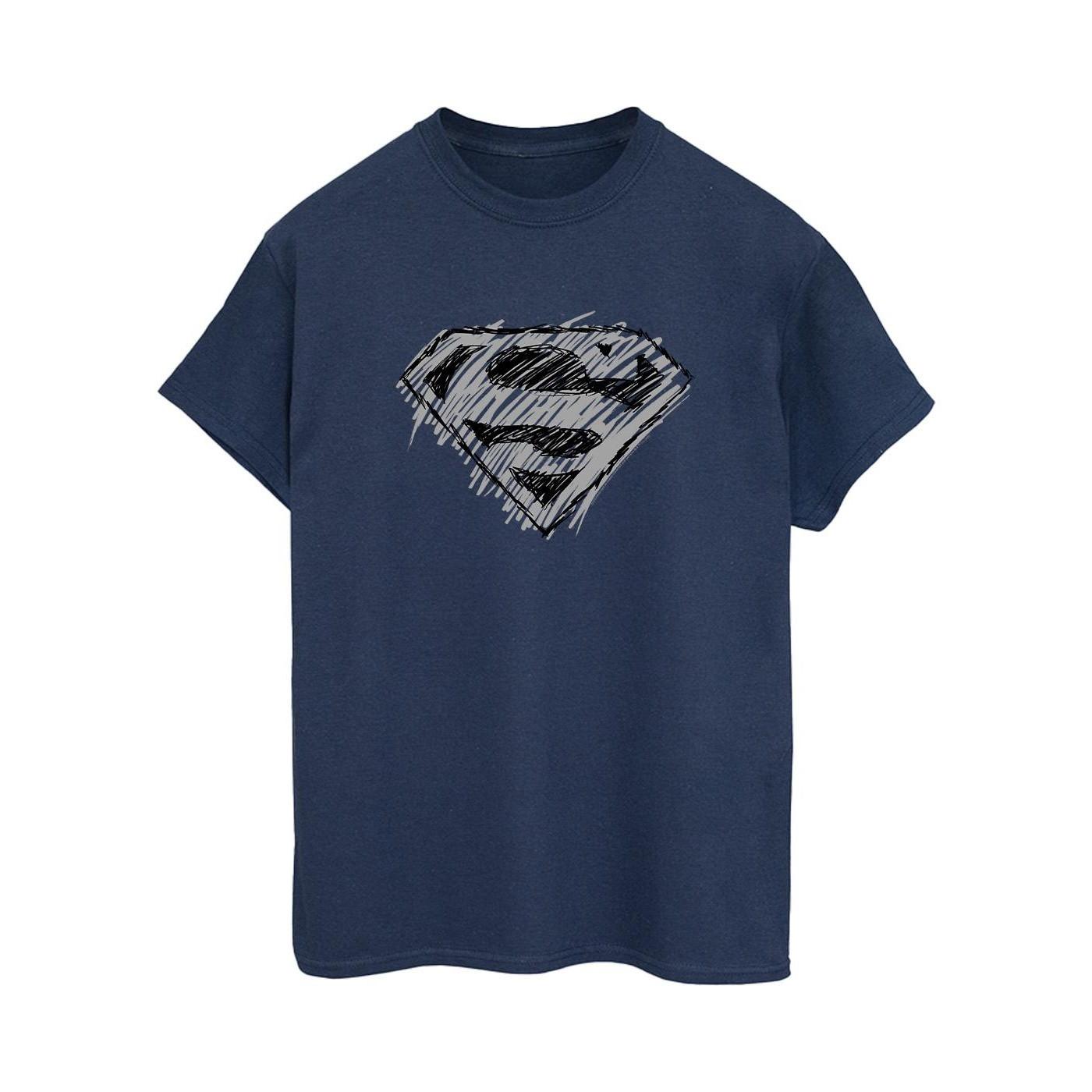 Image of Superman Logo Sketch Tshirt Damen Marine 4XL