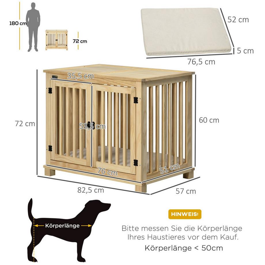Northio  Cage Pour Chien, Cage En Bois Pour Animaux De Compagnie, Cage Pour Chiens De Taille Moyenne, Niche Pour Chien Avec Coussin, Niche Pour Chien, Bois Naturel + Blanc Crème, 82,5 X 57 X 72 Cm 