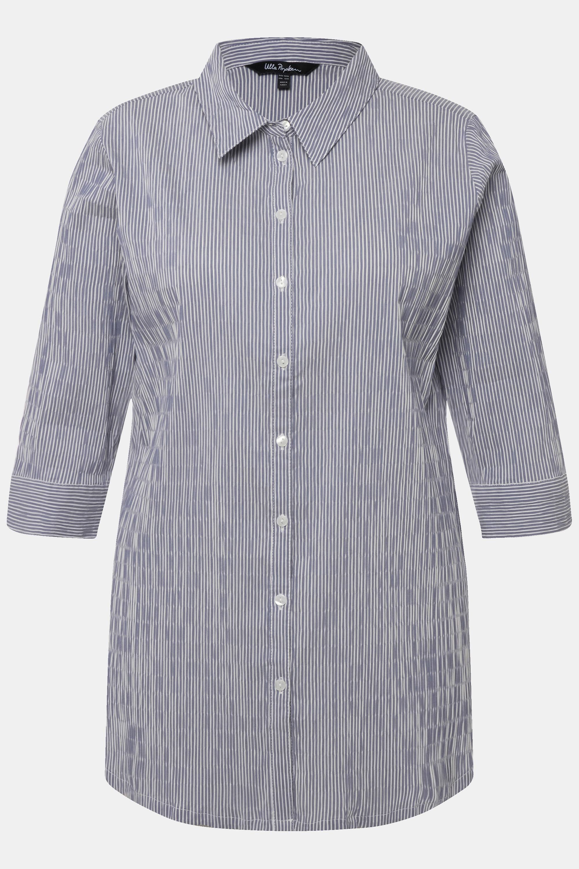 Ulla Popken  Camicia a righe con crespatura a bolle e maniche a 3/4 