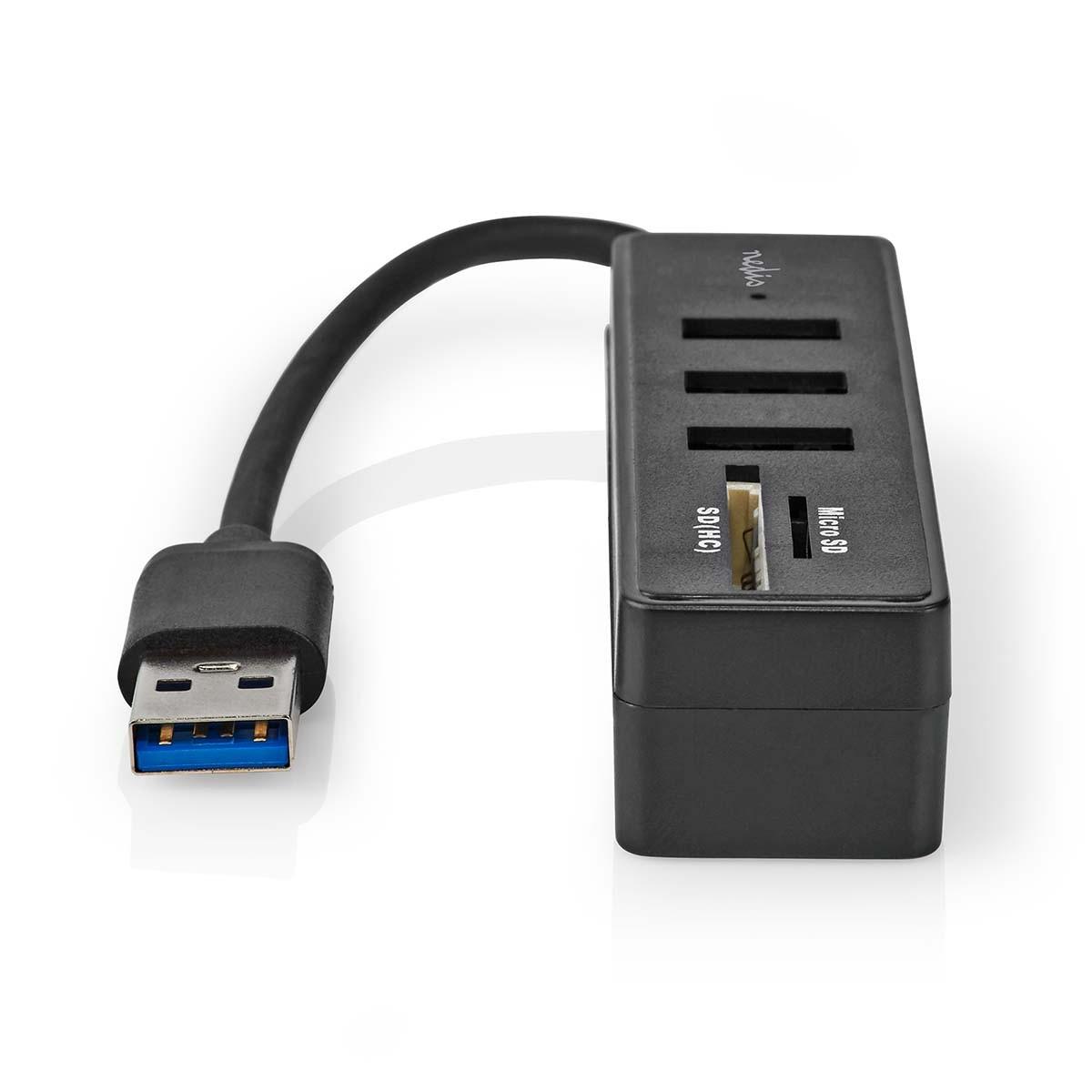 Nedis  USB-Hub | USB A-Hane | 3x USB A-Buchse | 5-Port-Anschluss/-Anschlüsse | USB 3.2 Gen 1 | USB-Stromversorgung | 5 Gbps | SD & MicroSD 