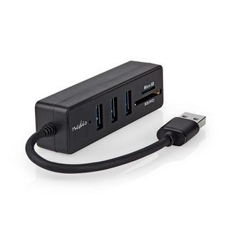 Nedis  USB-Hub | USB A-Hane | 3x USB A-Buchse | 5-Port-Anschluss/-Anschlüsse | USB 3.2 Gen 1 | USB-Stromversorgung | 5 Gbps | SD & MicroSD 