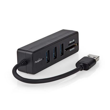 Nedis  USB-Hub | USB A-Hane | 3x USB A-Buchse | 5-Port-Anschluss/-Anschlüsse | USB 3.2 Gen 1 | USB-Stromversorgung | 5 Gbps | SD & MicroSD 