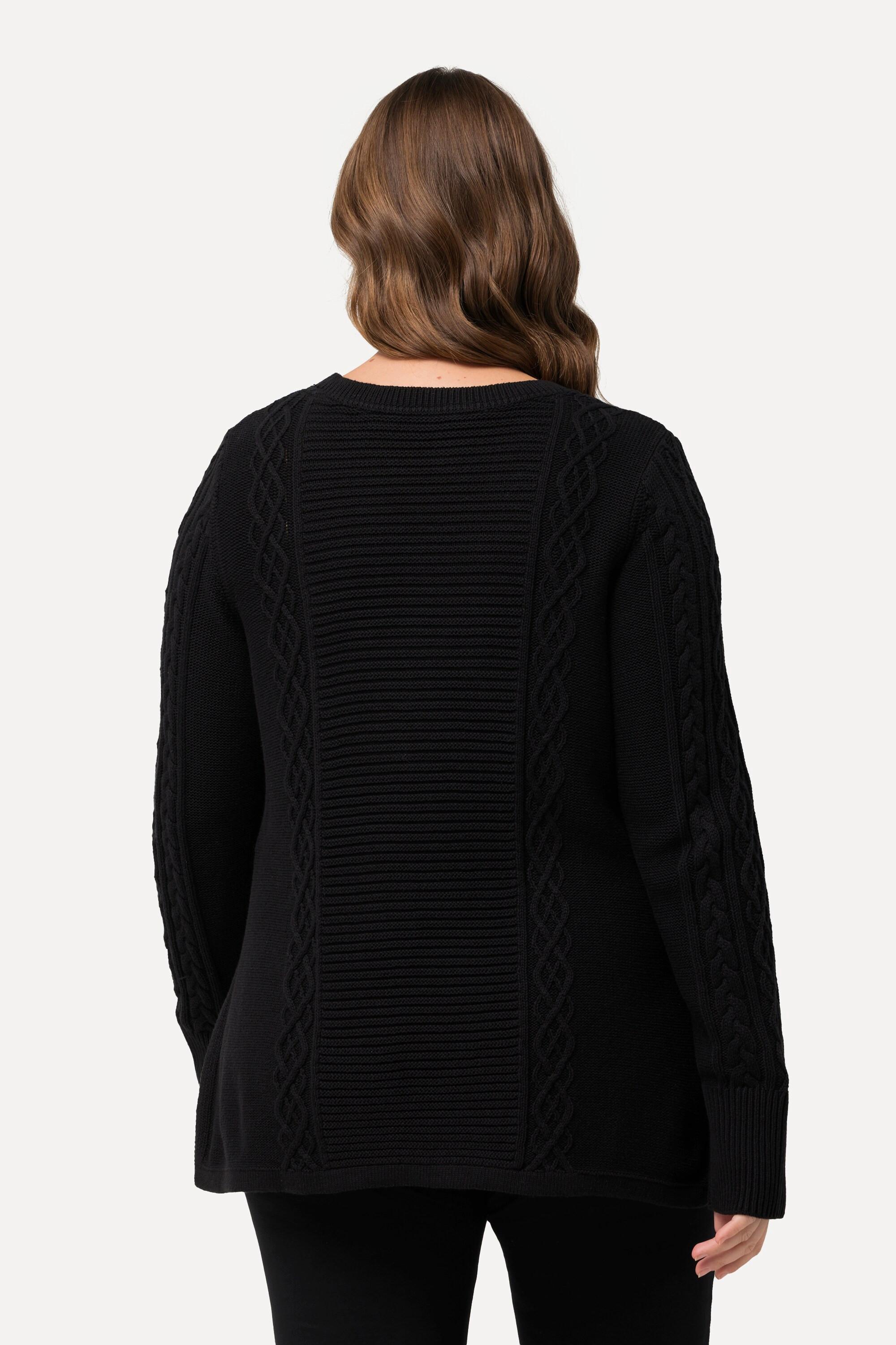 Ulla Popken  Bellieva-Pullover, Zopfmuster, Rundhals, Langarm, GOTS 