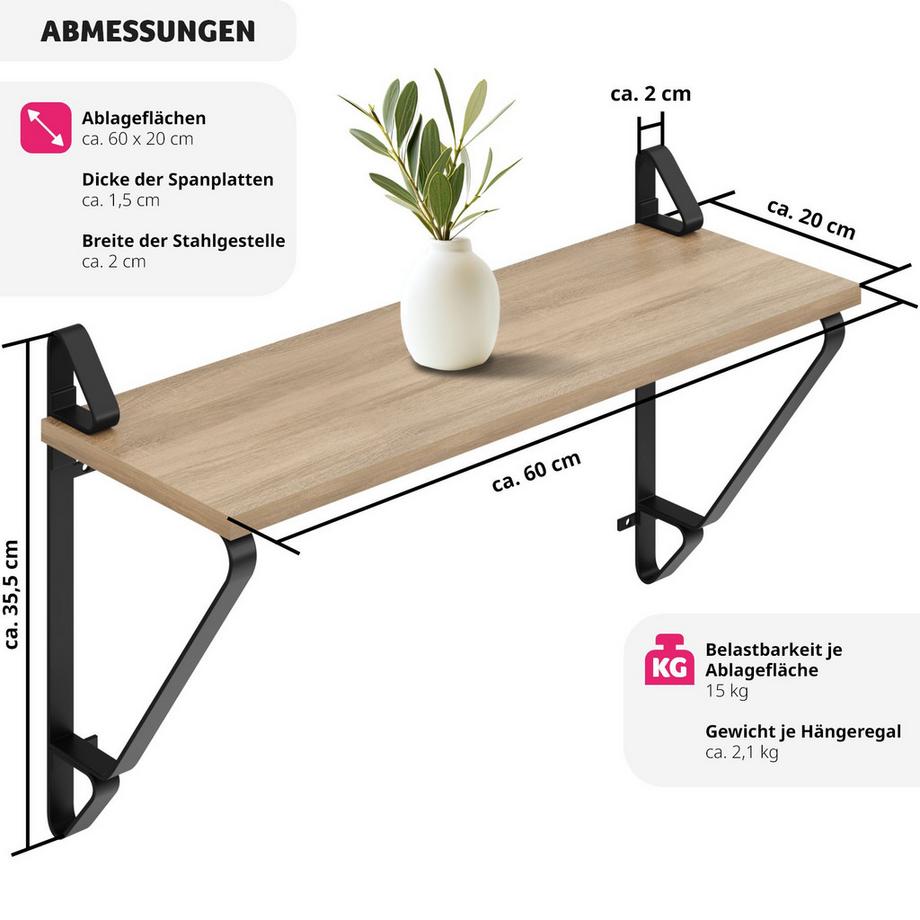 Tectake Set di 2 mensole da parete Irvine  stile industriale  