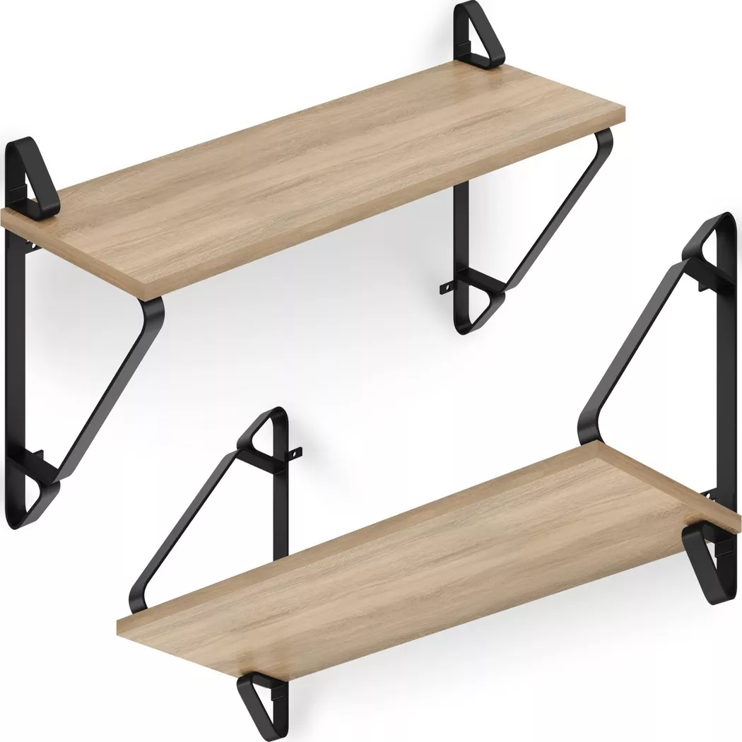 tectake Wall Shelves Irvine - Set Of 2, Wood & Metal Look, High Load-Capacity in Light Brown