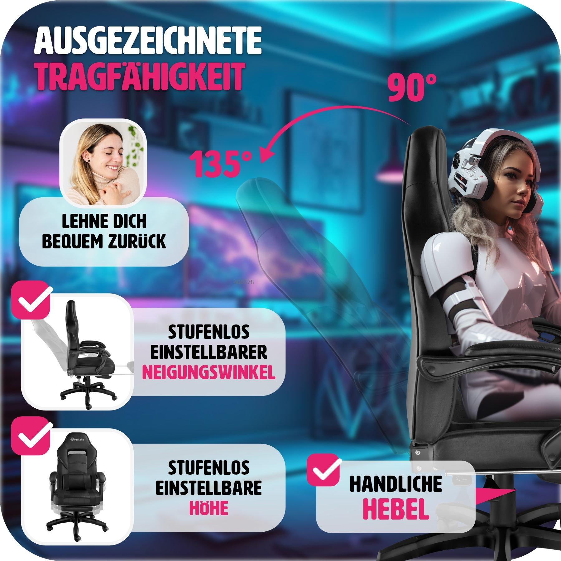 Tectake Chaise de bureau racing Comodo avec repose-pieds  