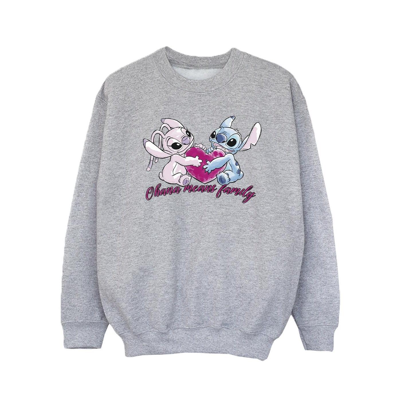 Image of Lilo And Stitch Ohana Heart With Angel Sweatshirt Mädchen Grau 140/146