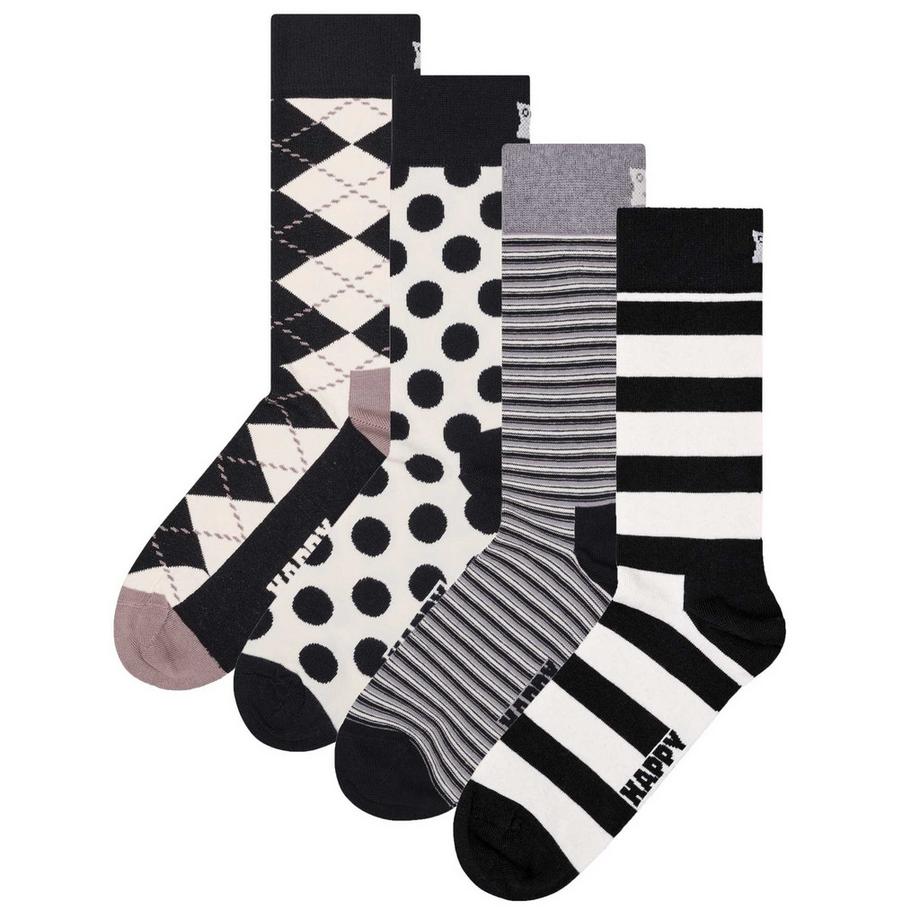 Happy Socks 4er-Pack Classic Black & White Waden Socken  