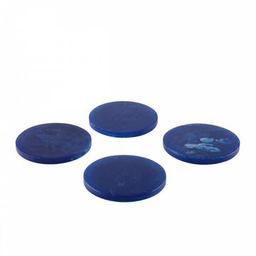 DESSOUS DE VERRE EN RESINE BLEU FONCE 10CM - LOT DE 4