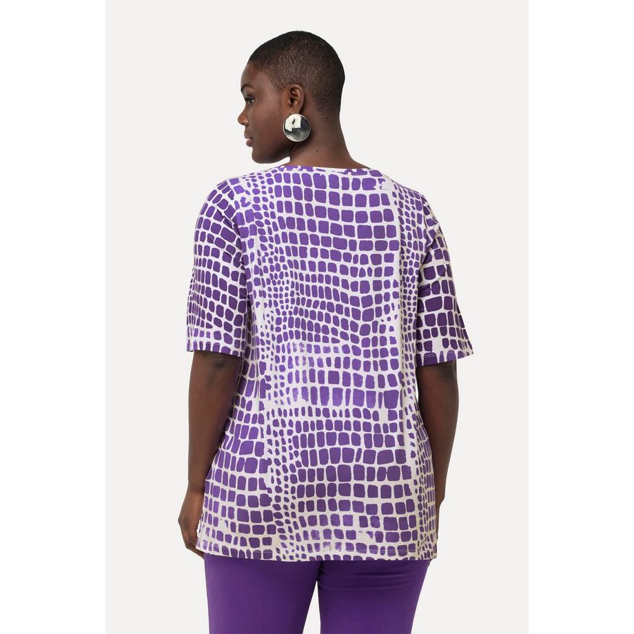 Ulla Popken Pima Cotton Rundhals Halbarm T-Shirt mit Ziersteinen  