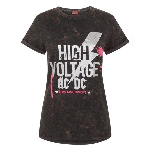 Image of Acdc Tshirt High Voltage, Acid Wash Damen Schwarz XXL