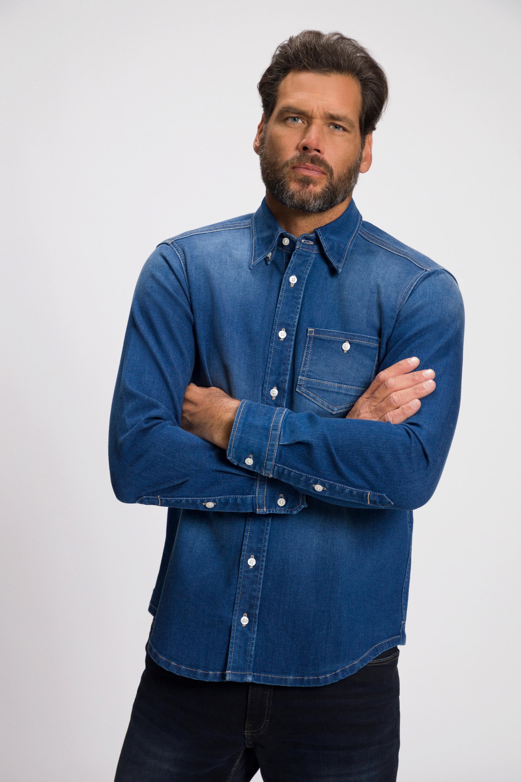 JP1880  Chemise en jean à manches longues et col à pointes boutonnées - coupe Modern Basic Fit 