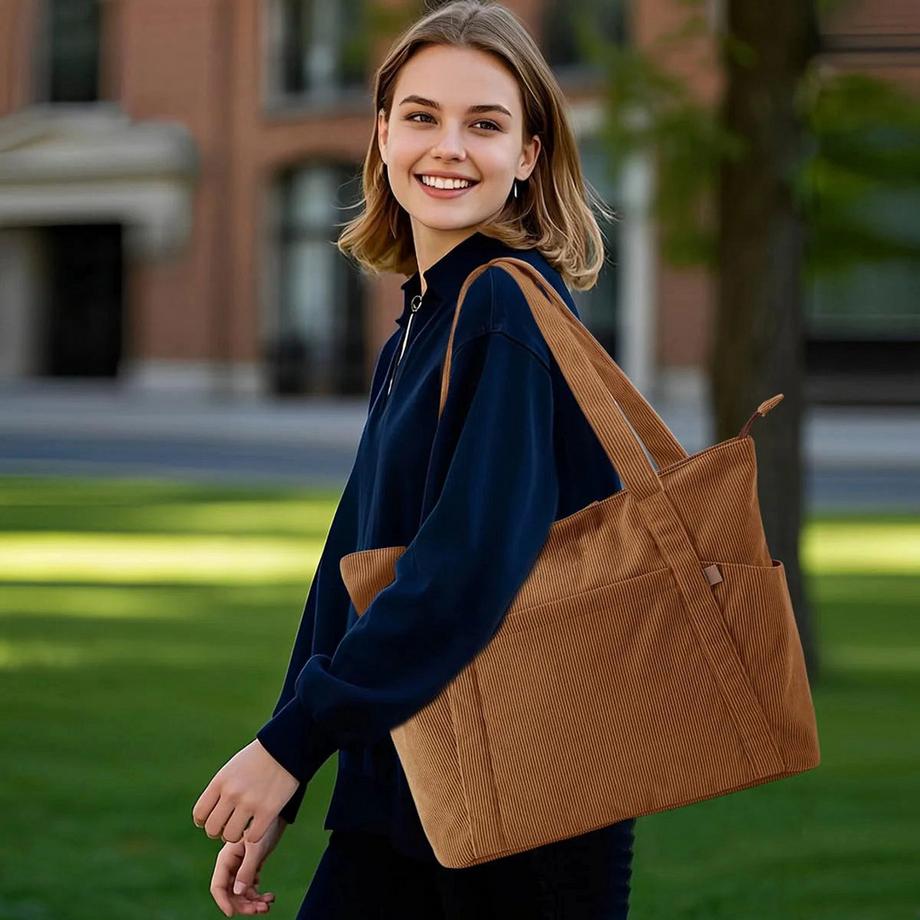 Only-bags.store Cordtasche mit Reissverschluss grosse Einkaufs Strand Laptopfach  
